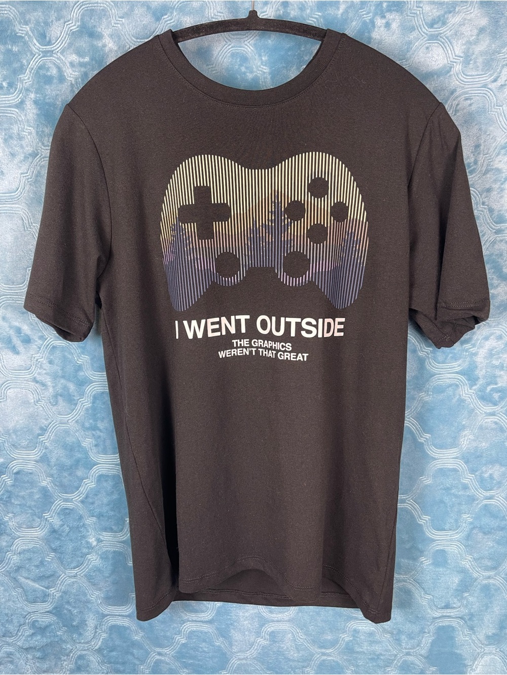 wonder nation Black Tee with Multicolor Controller Graphic